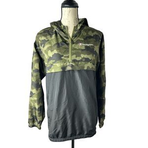 Champion Jacket Youth Boys‎  X-Large Black Green Windbreaker Camouflage Hooded